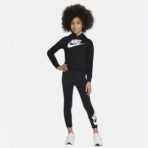 NIKE Girl's Pullover Fleece Hoodie Sweatshirt Club‎ Black Sporty Athletic Medium